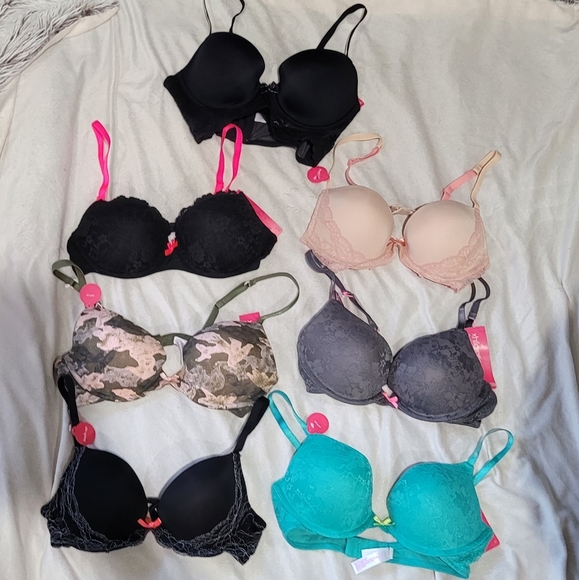 New 7 Piece 34B Bra Bundle Push Up Etc Black Lace Turquoise Camo Hot Pink Nude - Picture 5 of 12